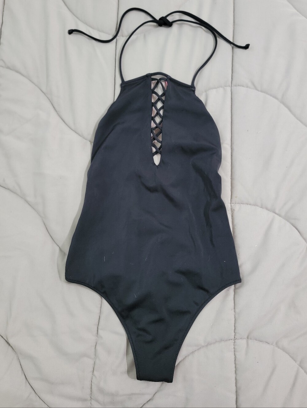 PINK Victoria's Secret Black One-Piece Halter Swim Suit - Size Small